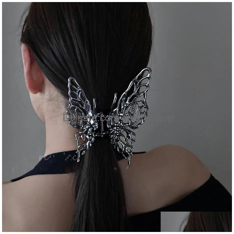 fashion large metal butterfly hair clips claw for women rhinestone hairpin dish up gripper claws ponytail claw clip