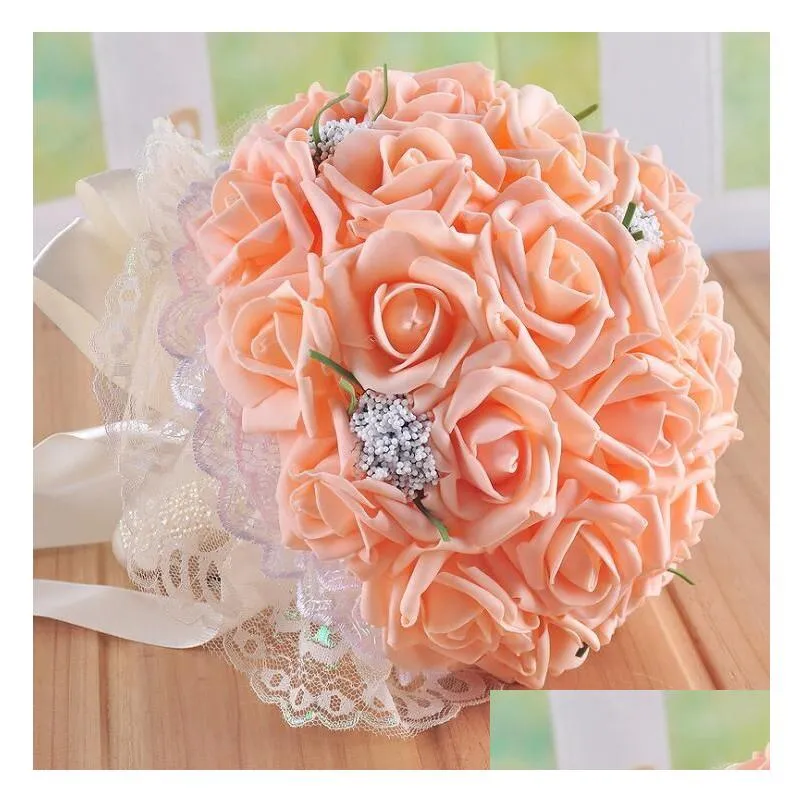 beautiful bridal wedding bouquet all handmade bridal flower wedding bouquets artificial pearls flower rose bouquet with gift 9 colors