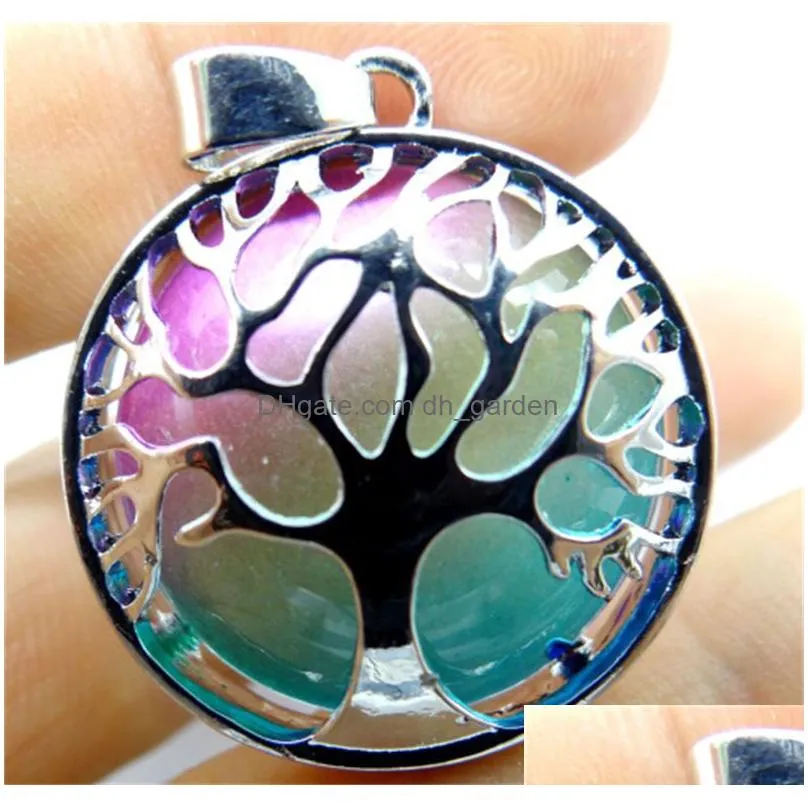 rainbow colored glass tree of life shape metal pendant charms diy jewelry making necklaces accessories