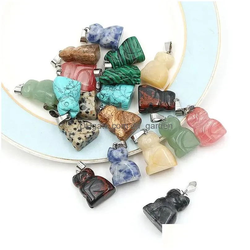 natural stone cat pendant carved crystal healing reiki decoration charms craft home mini decor gemstone jewelry wholesale