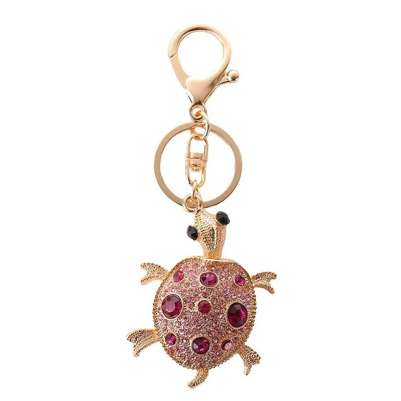 creative diamond set little turtles keychains colorful cute animal alloy car bag keychain accessories gift