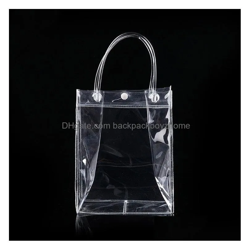 gift wrap 10pcs pvc plastic bags with handles wine packaging clear handbag party favors bag fashion pp button1
