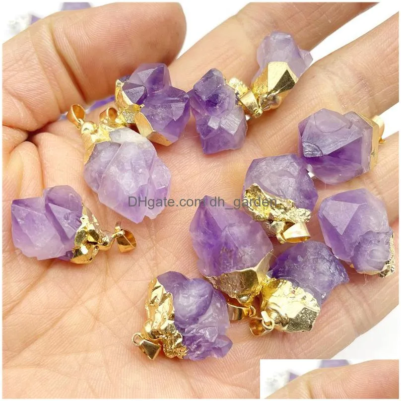 gold silver covered raw amethyst pendant natural gem stone quartz crystal mineral irregular charms for diy jewelry making necklace