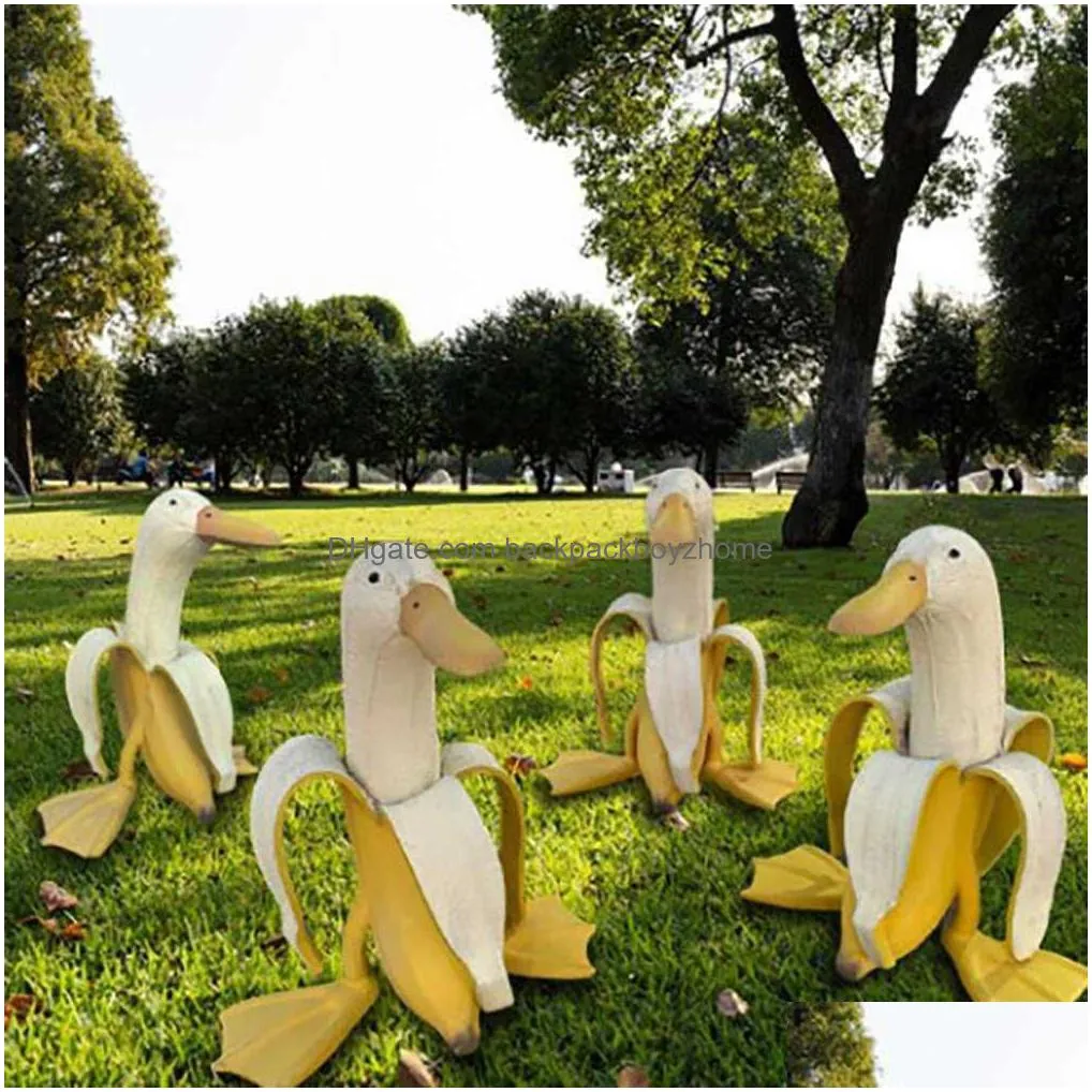 new banana duck creative garden decor sculptures yard vintage gardening decor art whimsical peeled banana duck home statues crafts