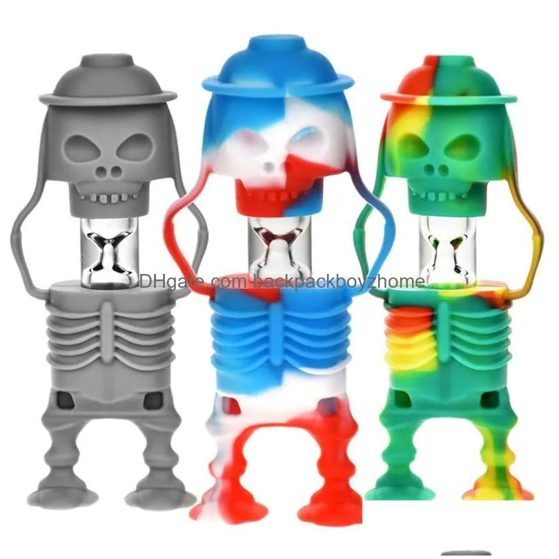 ups colorful silicone skull bones shape glass pipes filter mouthpiece herb tobacco cigarette holder protective sheath catcher taster one hitter smoking
