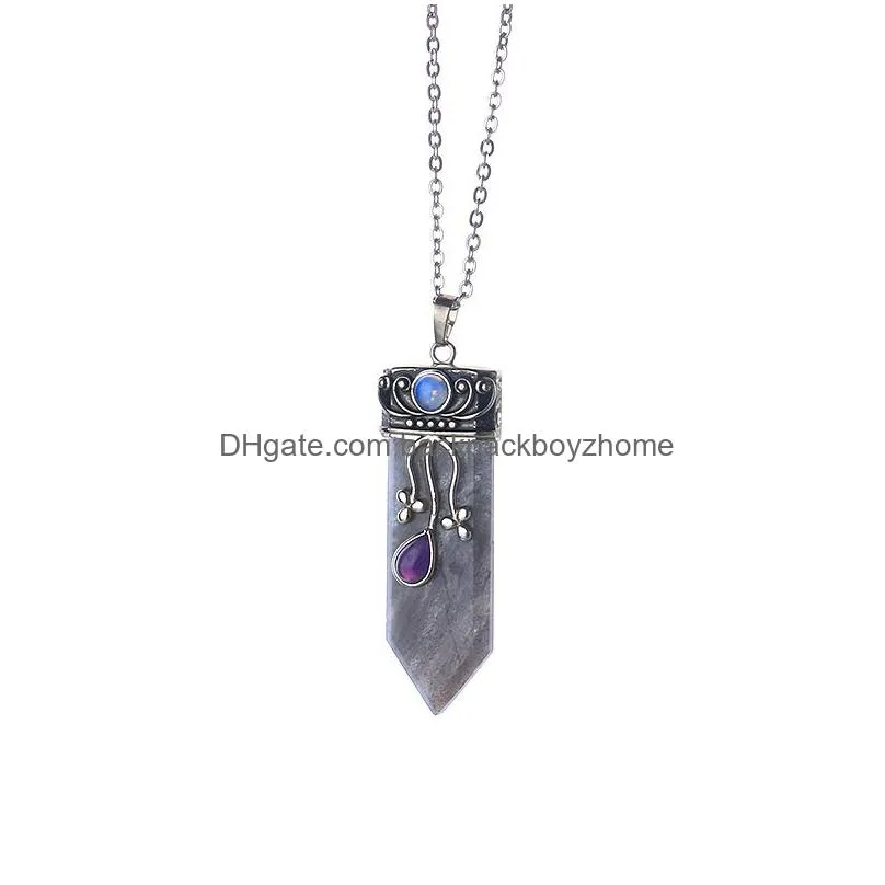 pendants wholesale- vintage opal stones fluorite labradorite pendant necklace natural quartz crystal healing women necklace1