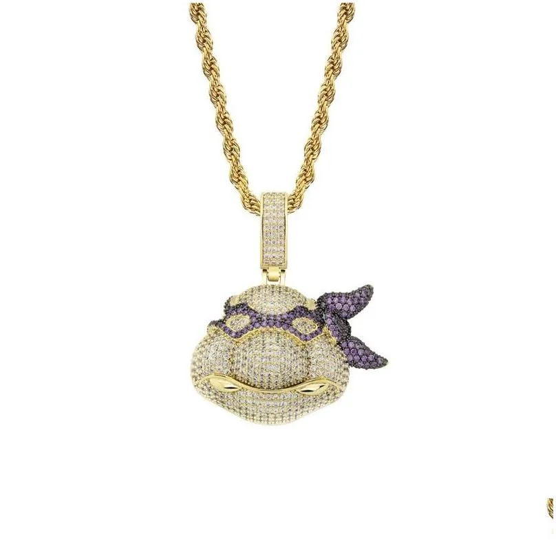 fashionninjie turtles pendant necklaces for men luxury designer mens bling diamond cartoon pendants 18k gold plated hip hop