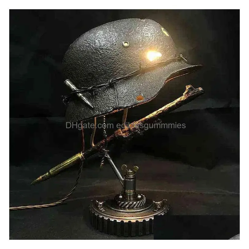 decorative objects figurines home decoration world war ii helmet table lamp war relic lamp war relic lamp resin decoration crafts living room home decor