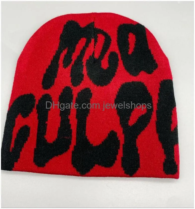 1pcs print berets 2023 knitting beanies hat for women paragraph quality caps for men fashion mea culpa y2k warm fashion hundred take cold for hats shipping
