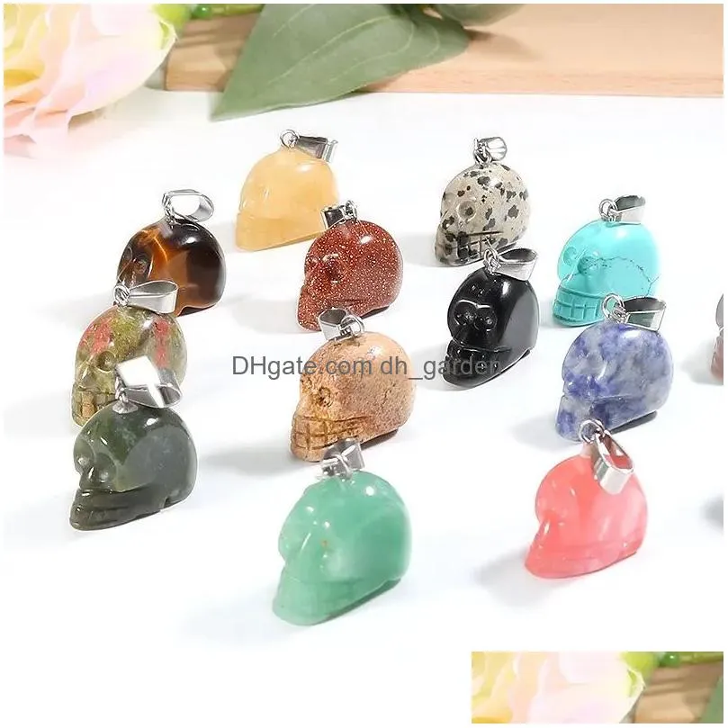 natural skull stone carved mini sculpture pendant grave earring crystal healing reiki gemstone jewelry diy wholesale