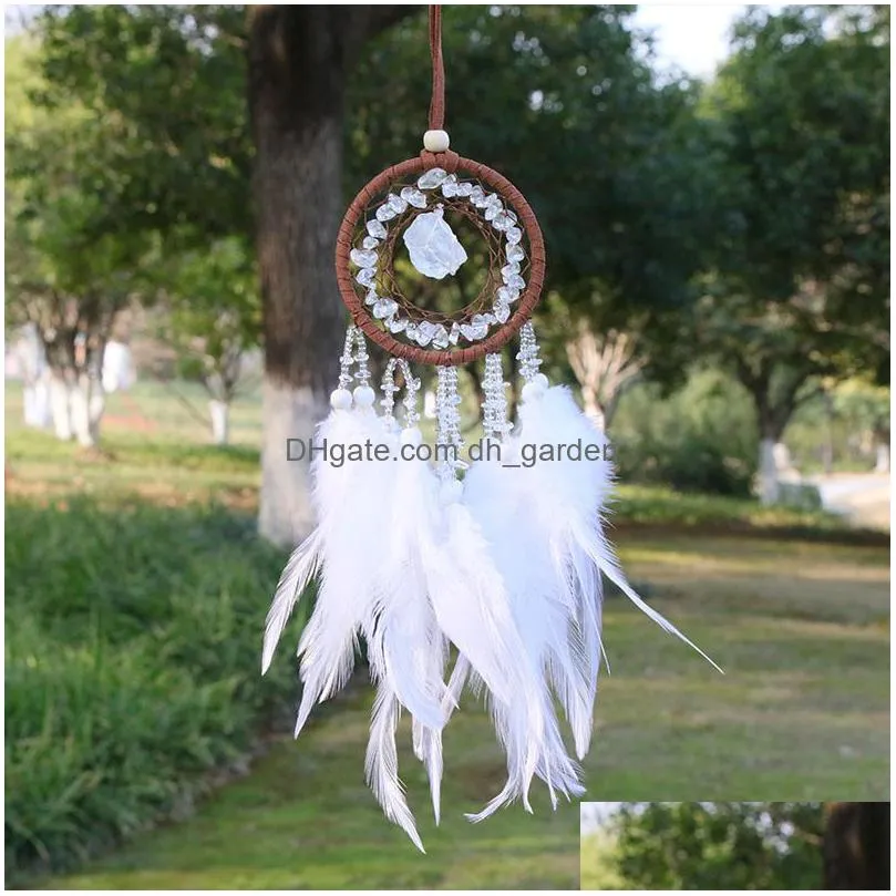 chip raw crystal stone exquisite car interior decoration charms pendant feather dream catcher view mirror car hanging accessories