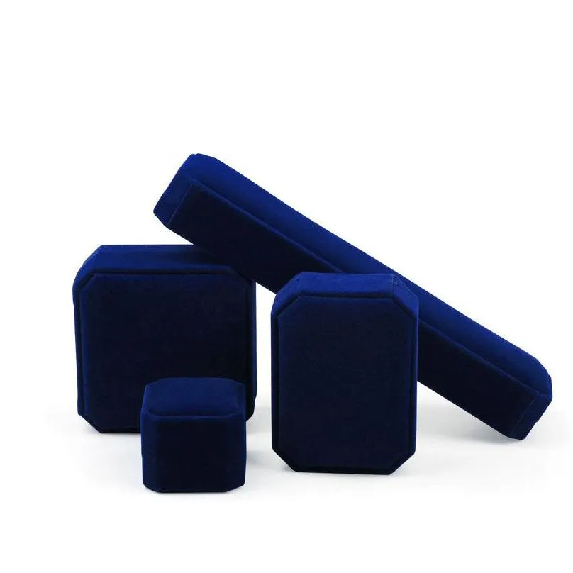 square shape velvet jewelry packaging holder blue color box for pendant necklace bracelets rings earring boxes display decor