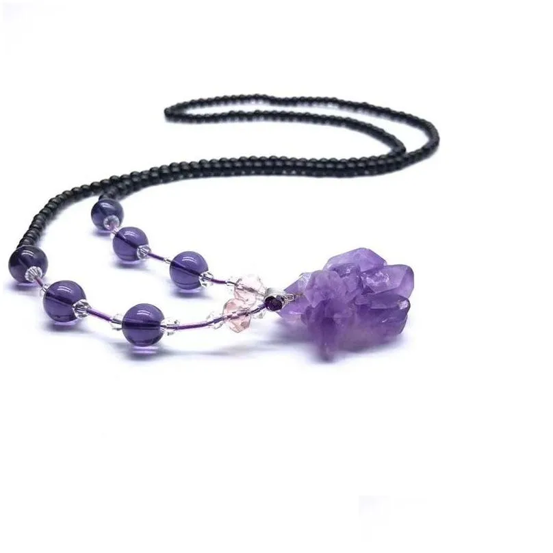 irregular natural crystal stone beaded pendant necklaces for women girl fashion party club decor sweater chain jewelry