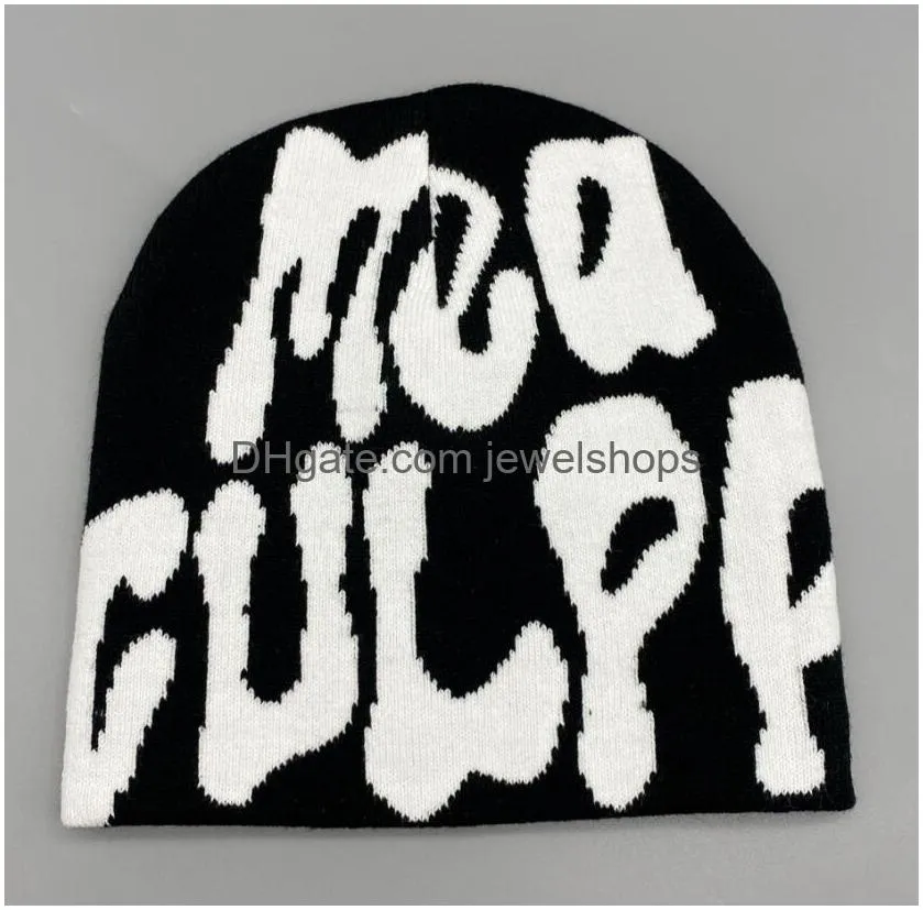 1pcs print berets 2023 knitting beanies hat for women paragraph quality caps for men fashion mea culpa y2k warm fashion hundred take cold for hats shipping