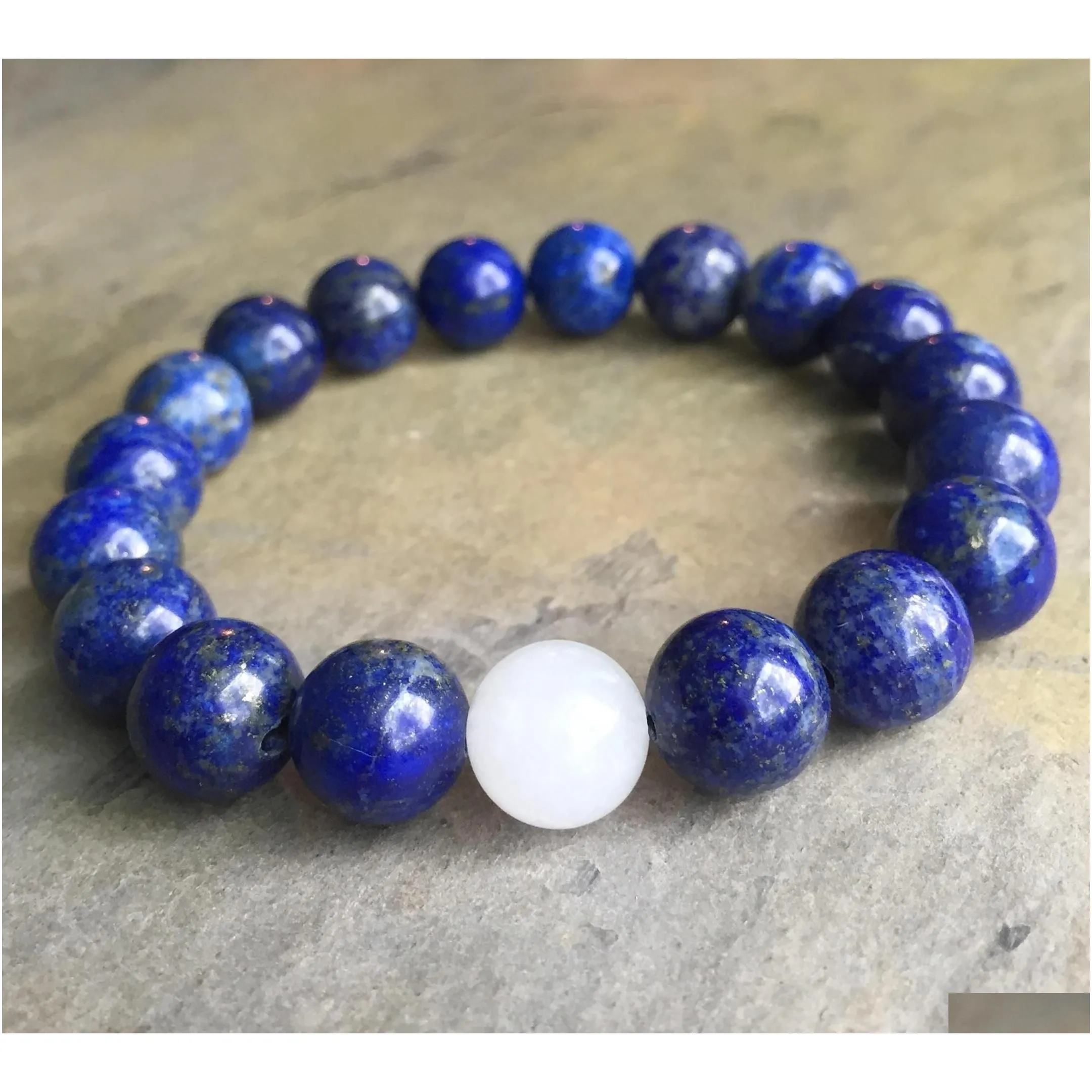 natural stone 10mm white jade beaded strands bracelets lapis lazui bracelet elastic bracelet gemstone beads heal bracelet gifts