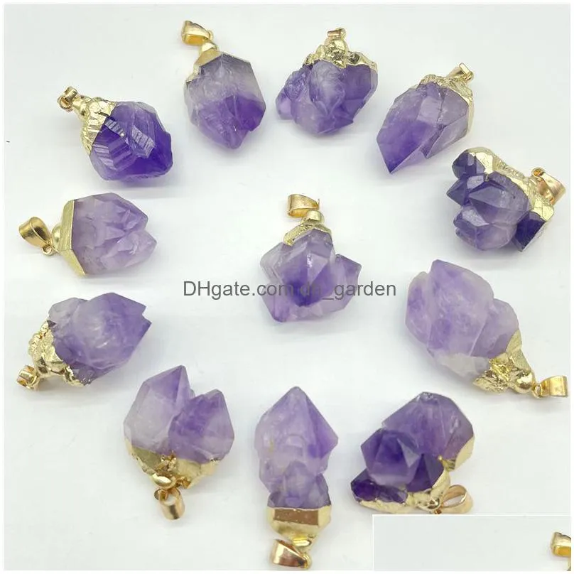 gold silver covered raw amethyst pendant natural gem stone quartz crystal mineral irregular charms for diy jewelry making necklace