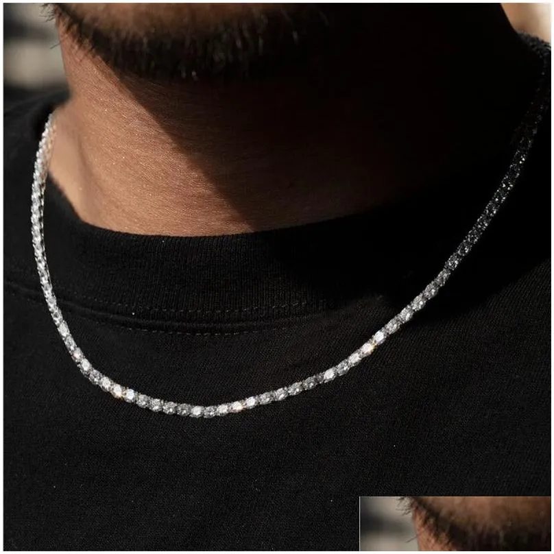 mens hiphop iced out chains jewelry diamond one row tennis chain hip hop jewelry necklace 3mm 4mm silver rose gold crystal chain
