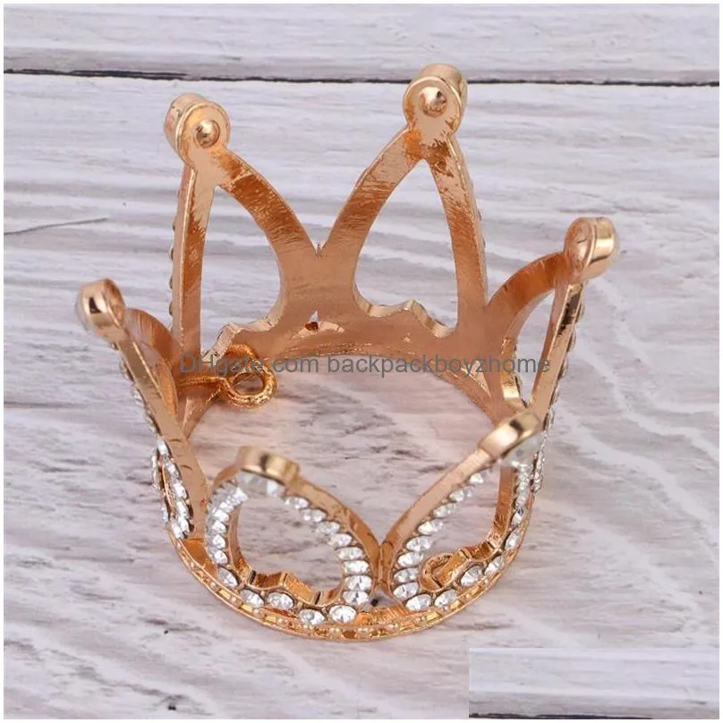 2pcs gold mini crown cake topper for kids birthday decor rhinestone crown cake ornament wedding party topper a351