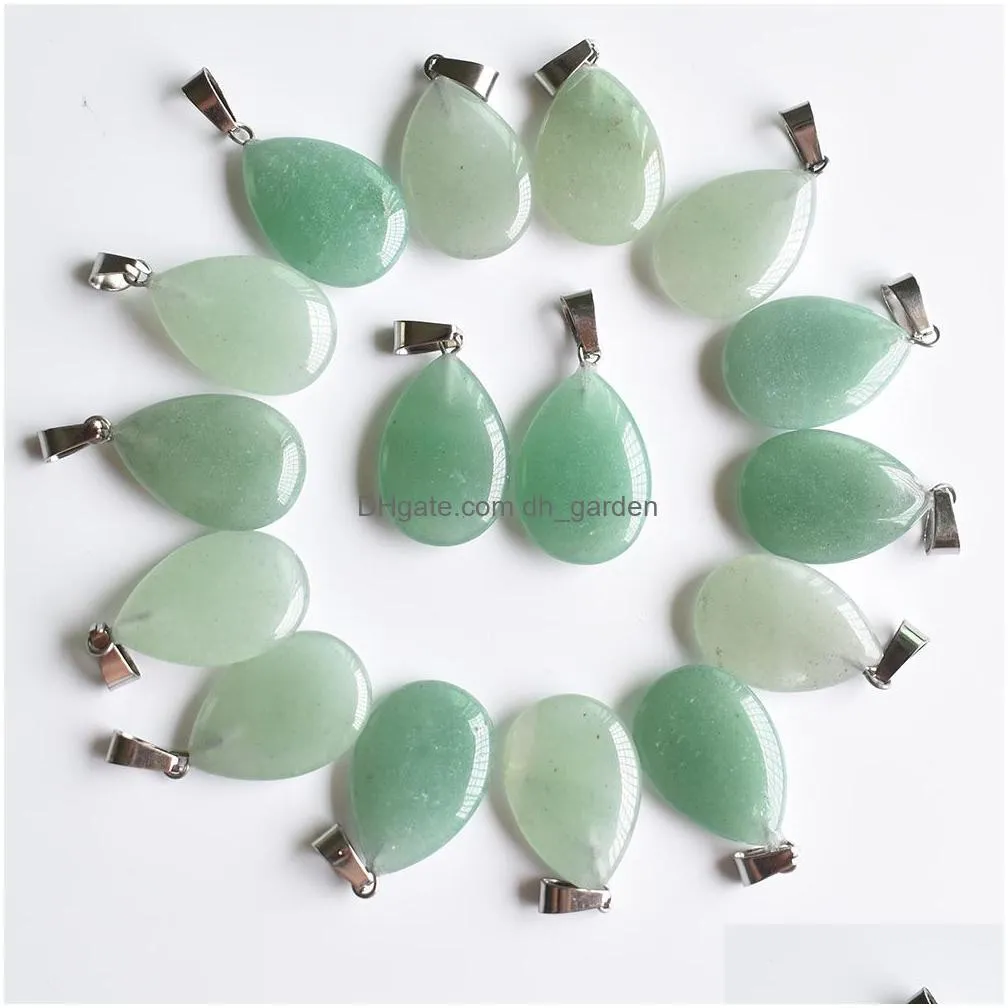 natural stone pink rose quartz opal tigers eye turquoise water drop shape charms white black crystal pendants for necklace accessories jewelry