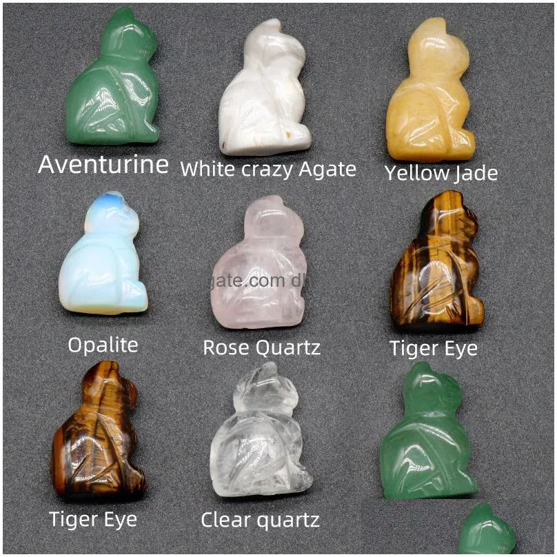natural stone carving 1 inch lovely cat crafts ornaments rose quartz crystal healing agate animal decoration