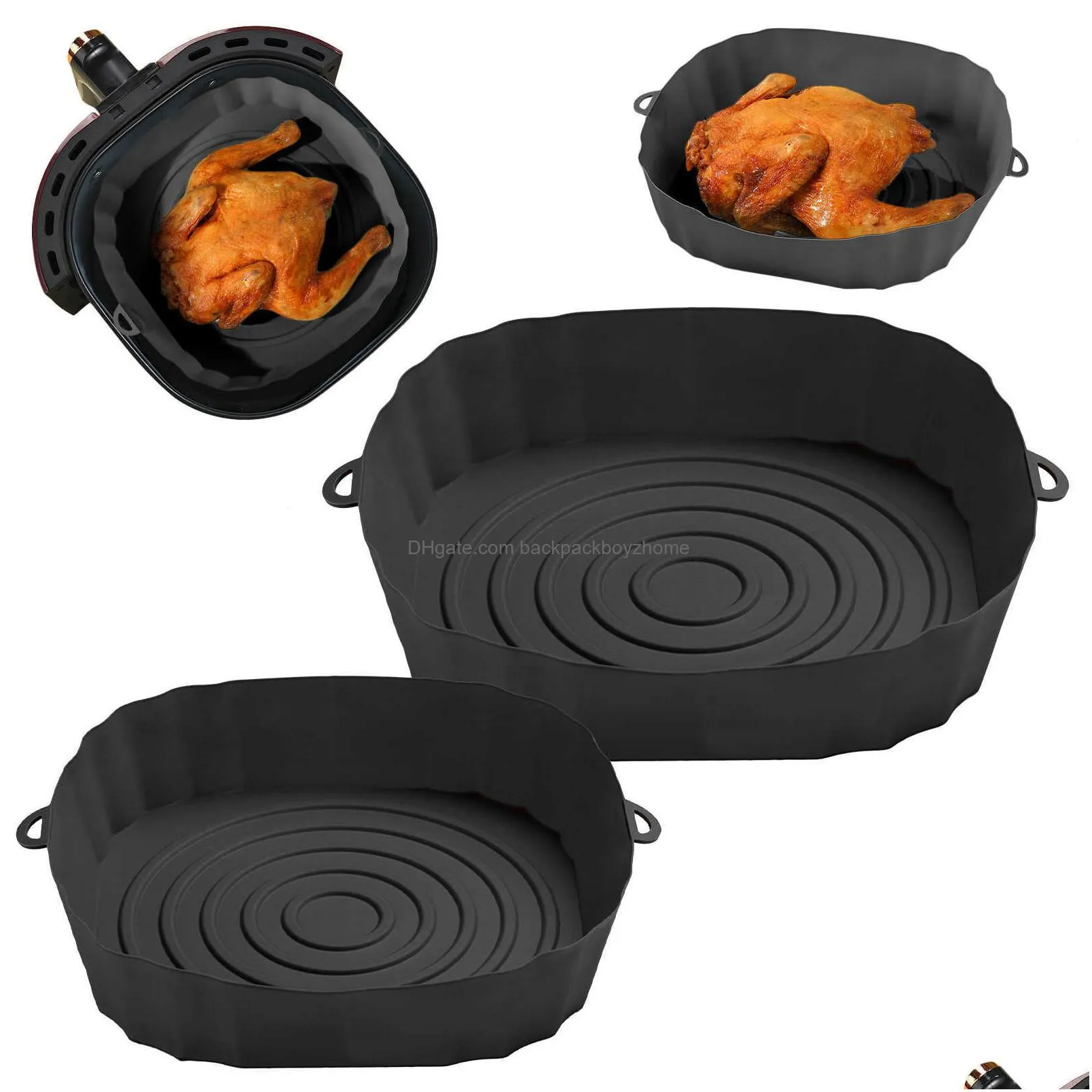 new 4pcs air fryer pan silicone basket airfryer oven baking silicone tray reusable airfryer pot pan liner mold pizza fried chicken