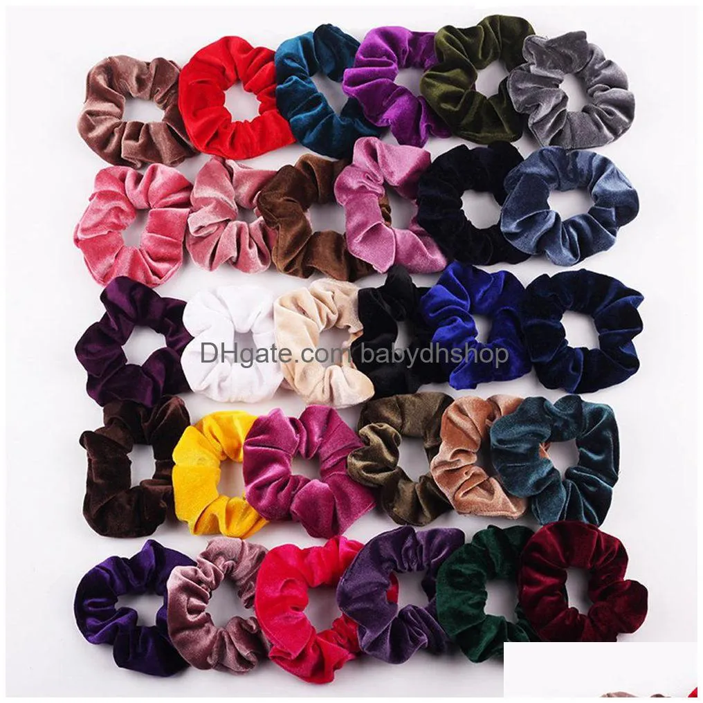 winter candy color ribbon hair rope women velvet scrunchie rubber band soft warm elastic hair bands christmas gifts hair accessories