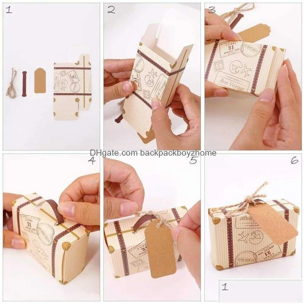 new 50 piece mini suitcase gift box party gift candy box with label vintage kraft paper and hemp rope for wedding party decorations