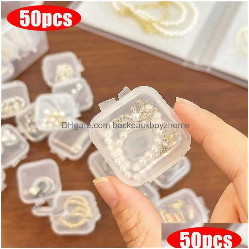 new 50/30/10pcs ins jewelry organizer box portable ring earring holder case sealed jewelry necklace storage container packaging box