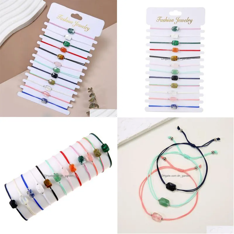 braided rope natural gem stone bracelet green amethyst rose quartz crystal bracelets bangles for women
