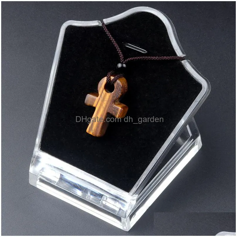 natural stone crucifix egyptian ankh amulet life cross pendant women 7 chakra quartz crystal necklaces for women men