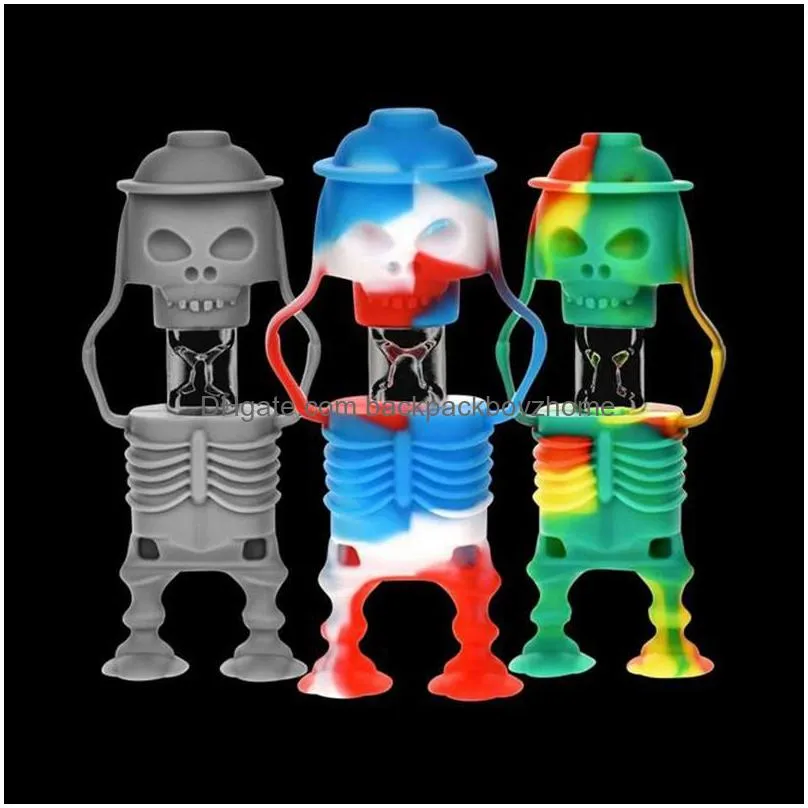 ups colorful silicone skull bones shape glass pipes filter mouthpiece herb tobacco cigarette holder protective sheath catcher taster one hitter smoking