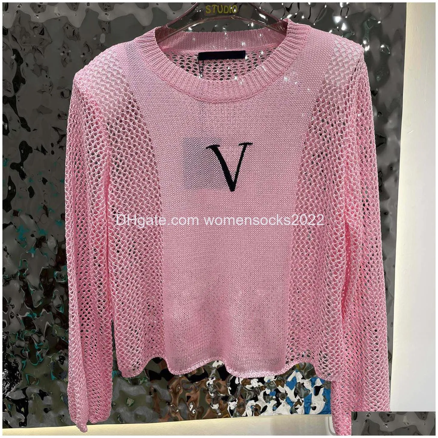 spring summer openwork stitch sweaters letter embroidery sweaters women hollow out knitted sweatshirt