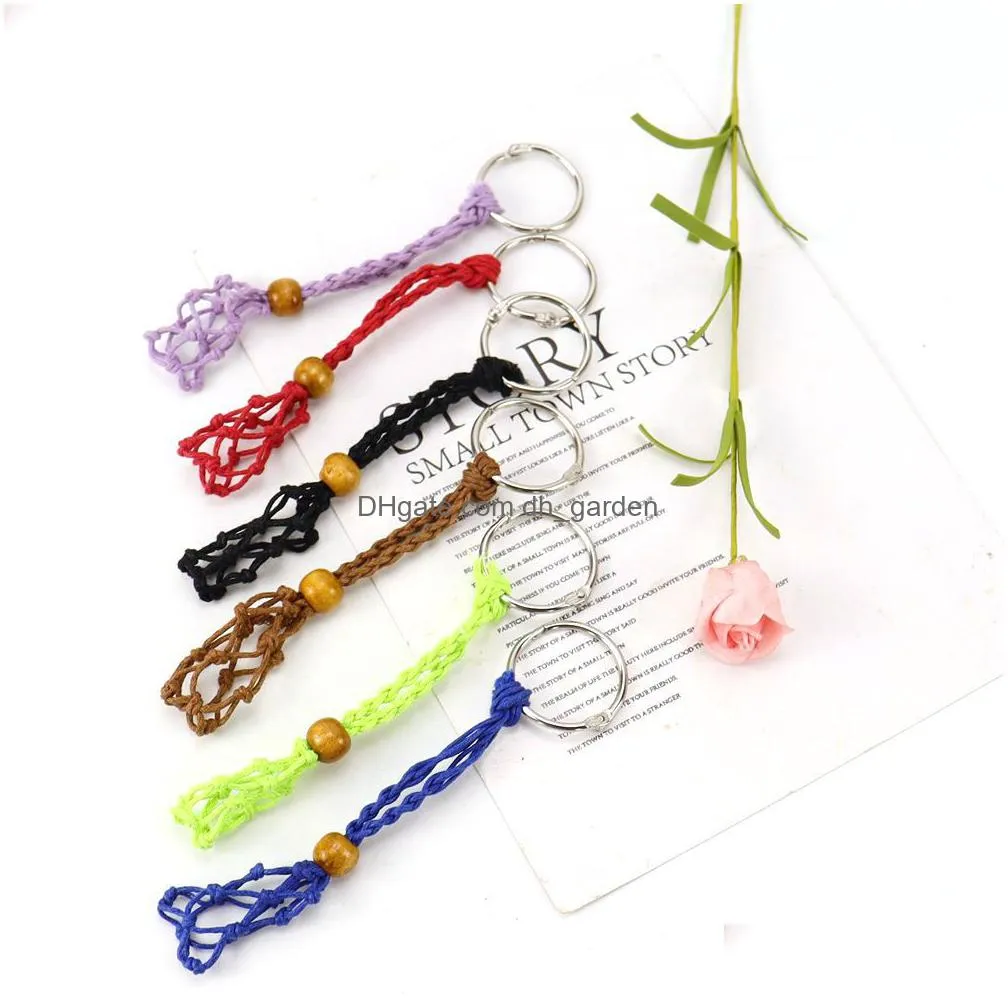 adjustable cord empty stone holder wax rope key rings diy natural quartz crystal healing stone net bag pendant fit for 1.5-2.3cm stone