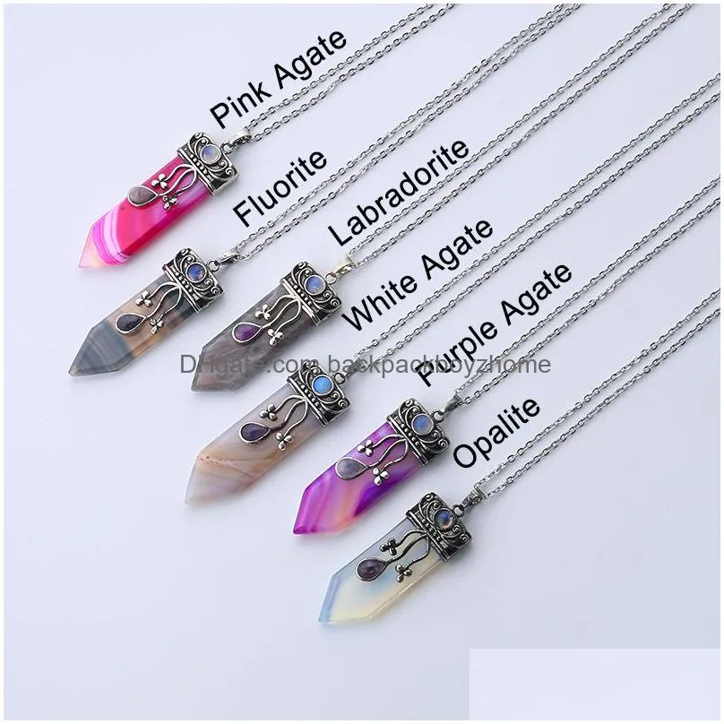 pendants wholesale- vintage opal stones fluorite labradorite pendant necklace natural quartz crystal healing women necklace1