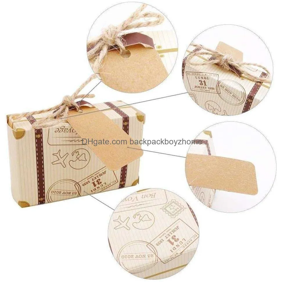 new 50 piece mini suitcase gift box party gift candy box with label vintage kraft paper and hemp rope for wedding party decorations