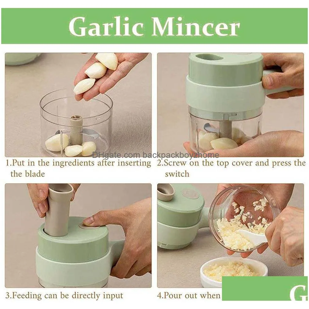 new garlic press multifunctional crusher picker meat grinder mincer 4 in 1 handheld electric vegetable cutter set kitchen helpers