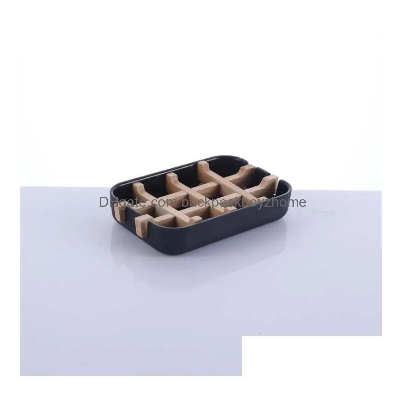 ups creative modern simple bathroom anti slip bamboo fiber soap dish tray holder 13.2x8.5x2.5cm