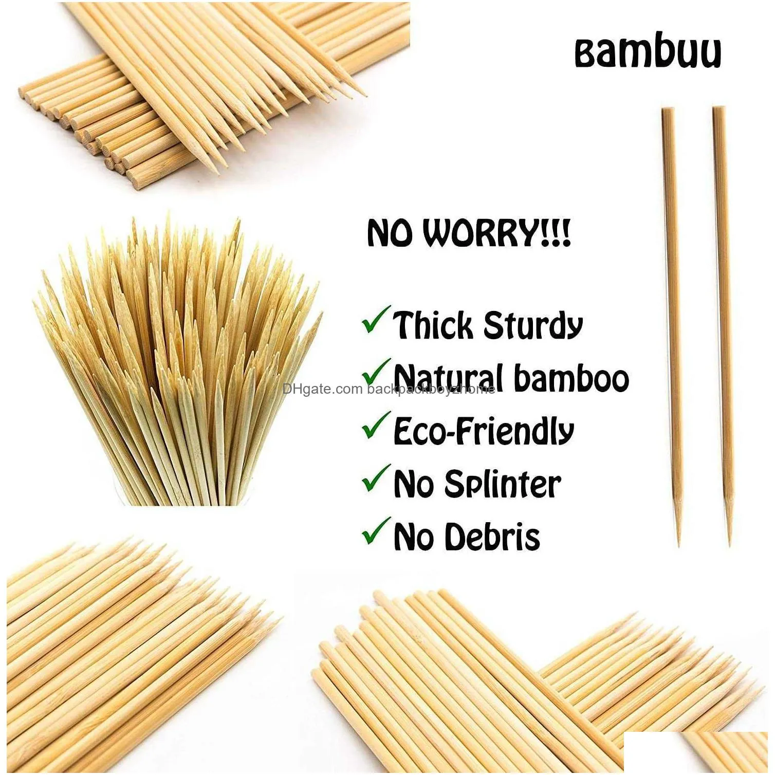 new 100pcs bamboo skewers sturdy disposable barbecue fruit natural wood sticks barbecue party buffet food barbecue tools accessories