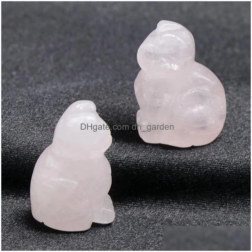 natural stone carving 1 inch lovely cat crafts ornaments rose quartz crystal healing agate animal decoration