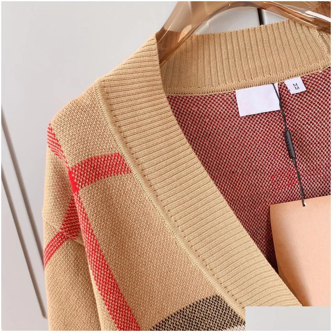 winter fall women brand designer letter pattern cardigan sweater coat wool blended woman knitwear ladies knitted top v-neck long