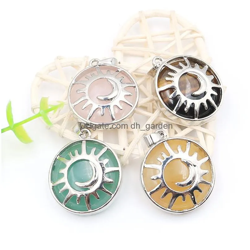 100pcs natural stone metal sun moon shape charm healing pendant for necklace jewelry making women earring