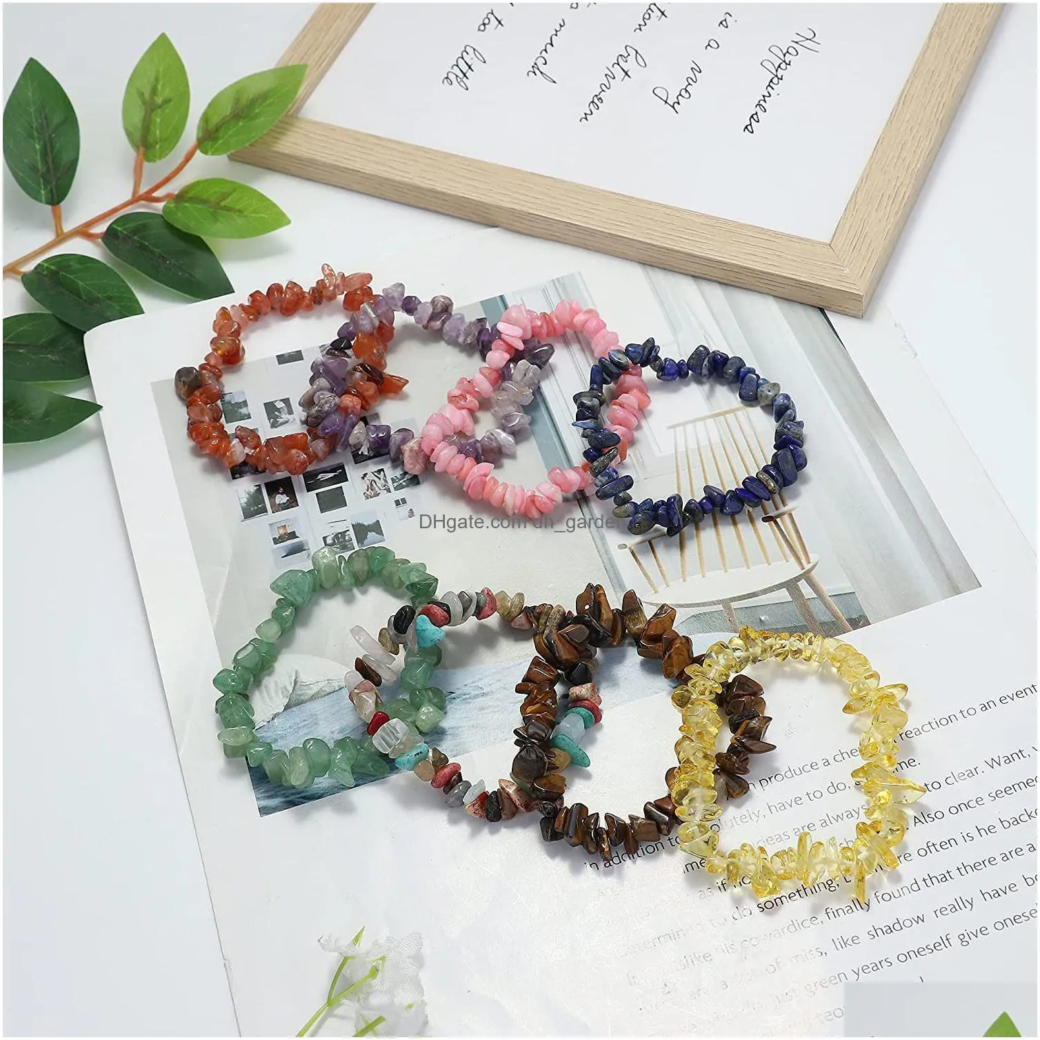 natural gem stone strand bracelet irregular crystal stretch chip beads nuggets bracelets bangles quartz wristband for women