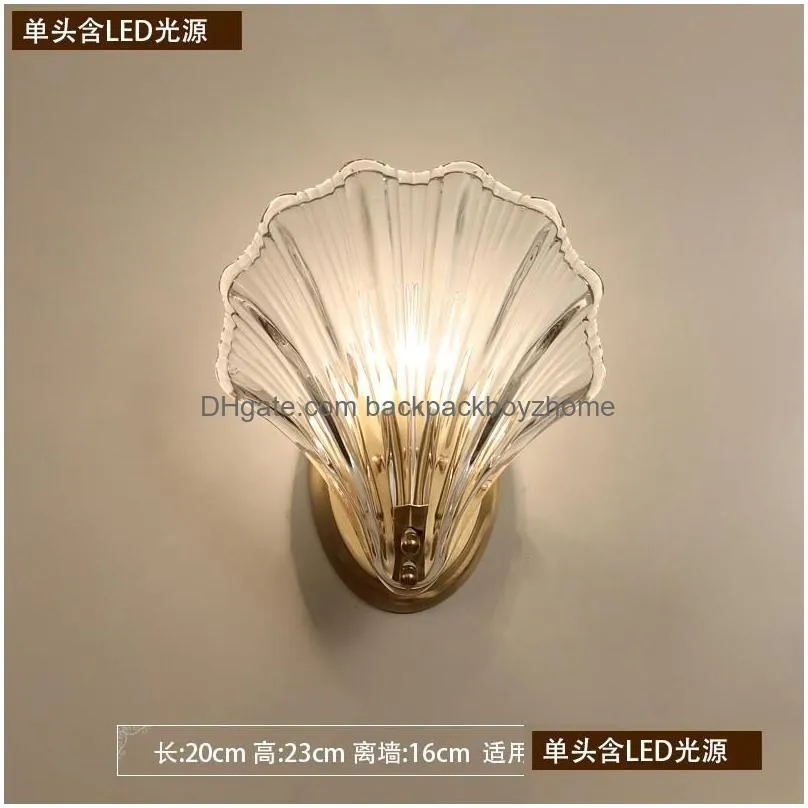 wall lamp 2021 luxury crystal glass shell gold lights bulbs led light bedroom living room indoor lighting fixtures1