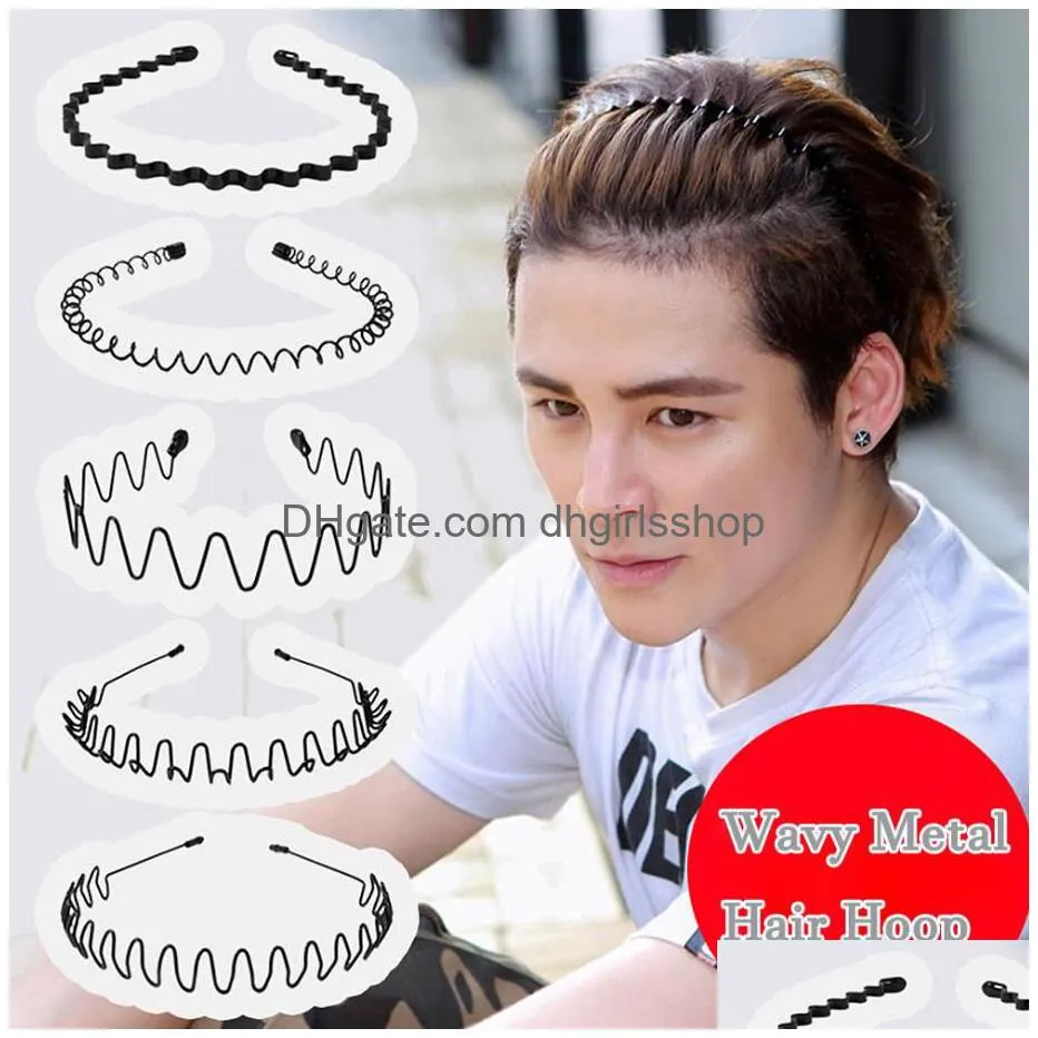 hoop hair band wave shaped hairband uni sports face wash headdress hair non slip black metal spiral headband men women