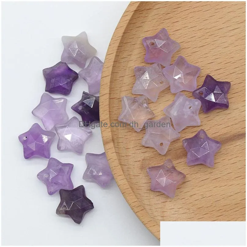 with hole natural crystal stone 10mm star shape amethyst rose quartz pendant for diy chakra necklace jewelry accessories