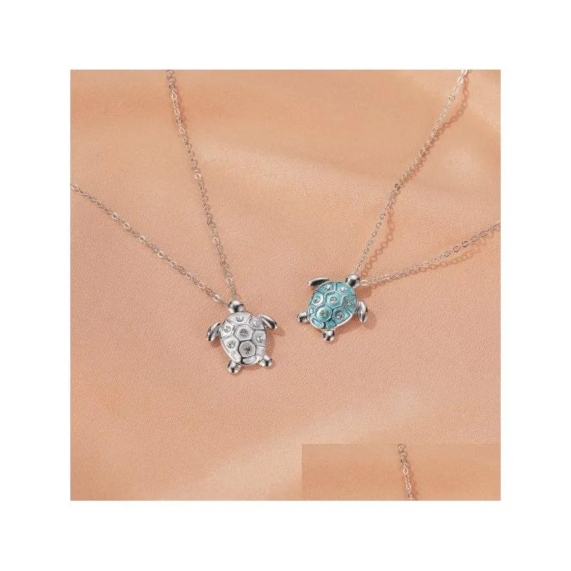 temperament wild inlaid rhinestone turtle pendant necklace cute little turtle pendant clavicle chain female party birthday gift