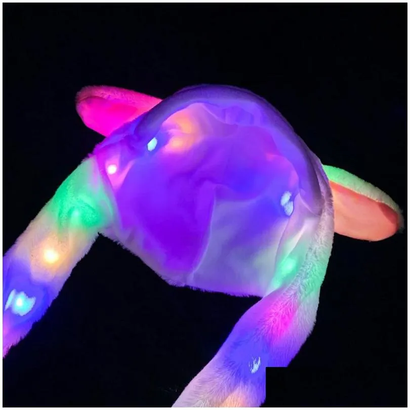 led ligh up plush moving rabbit hat funny glowing and ear moving bunny hat cap for women girls cosplay christmas party holiday hat