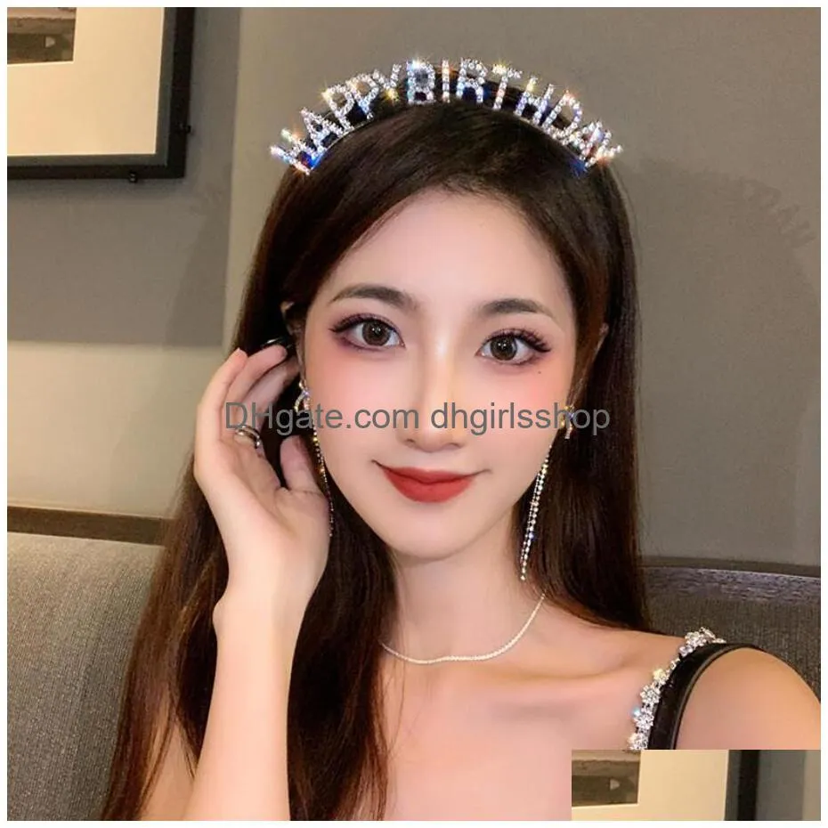 happy birthday crowns headbands european and american birthday party headgear headband female letters hair jewelry women