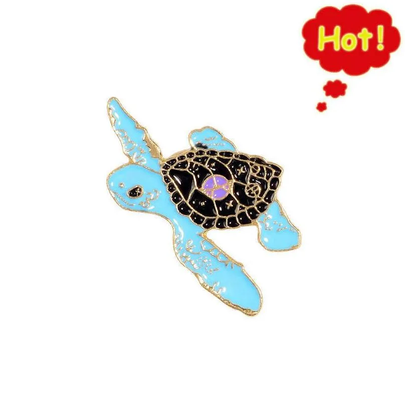 cartoon little turtle alloy brooch enamel pins childrens jewelry gold-plated cute crawling blue tortoise paint badge shirt bag