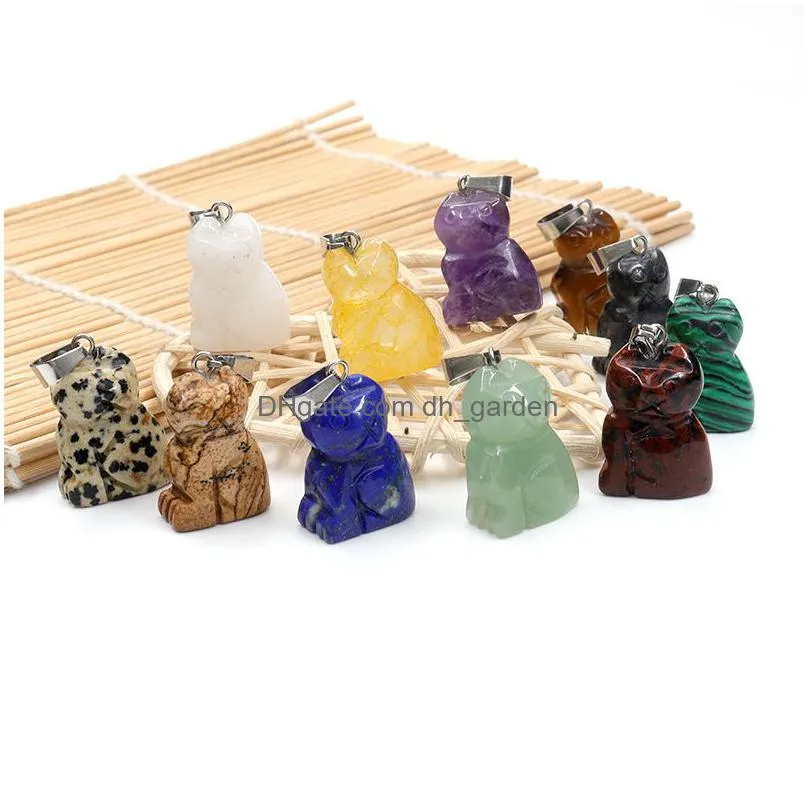 natural stone cat pendant carved crystal healing reiki decoration charms craft home mini decor gemstone jewelry wholesale